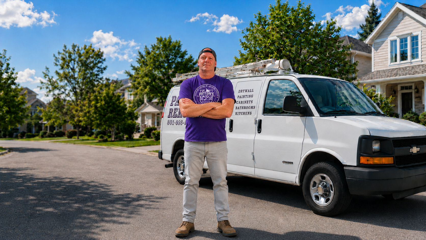 Patton Home Solutions service van in front of a residential home